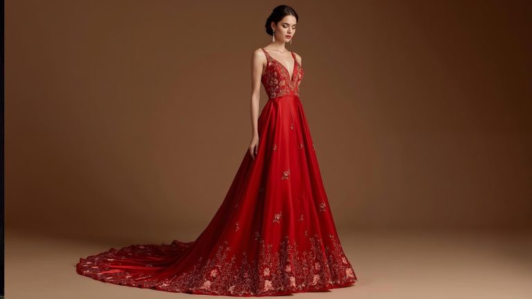 Woman wearing a red gown